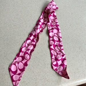Coach silk mini tie scarf. Large and small C print. Magenta and light pink